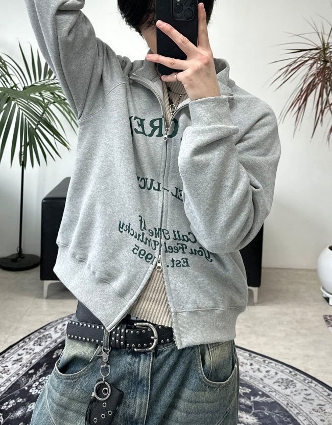 Crew lettering high-neck zip-up