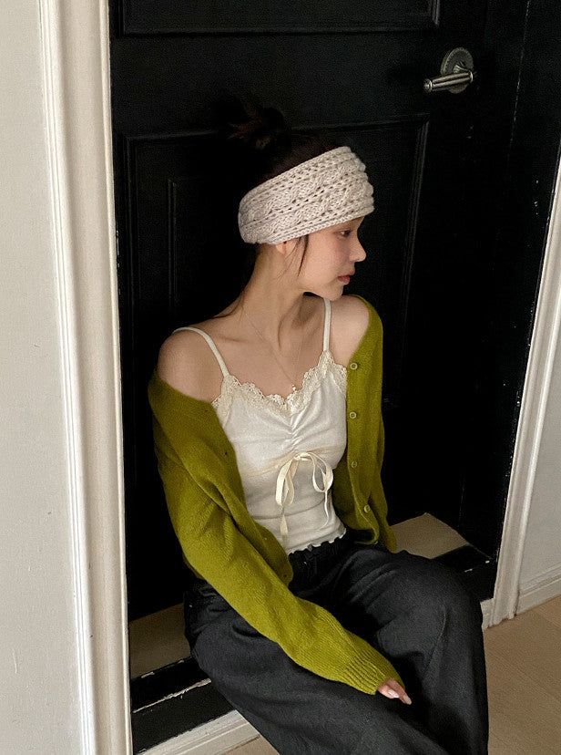 Lace Ribbon Shirring Layered Sleeveless (3color)