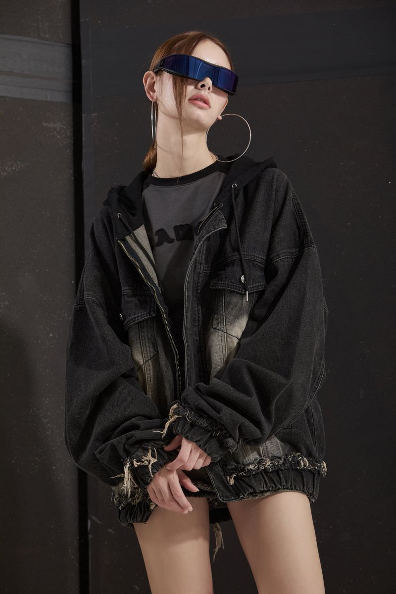 COVER DENIM SKIRT -BLACK