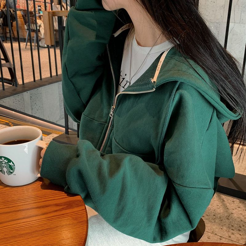 [BELLIDE MADE] Spring version, embroidered two-way cropped zip-up hoodie
