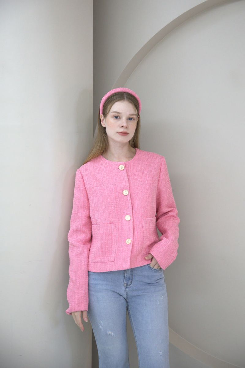 Pink Tweed Button Jacket