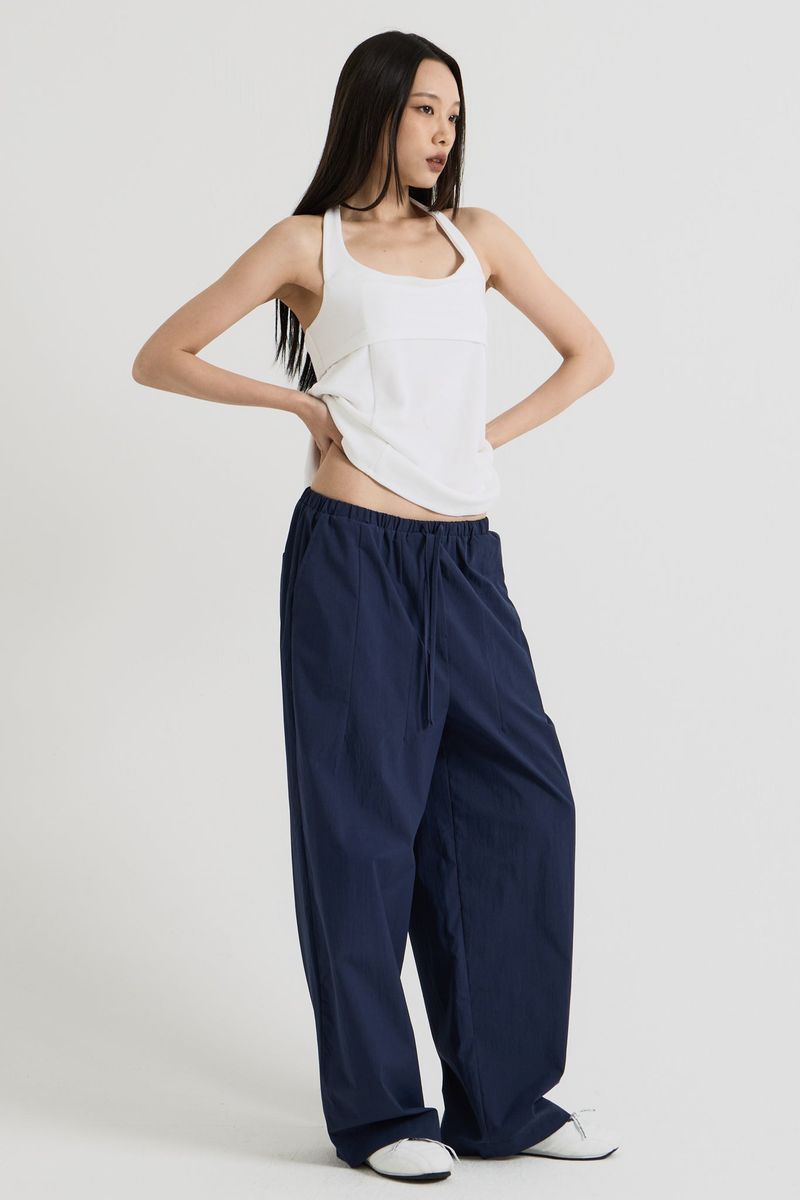 Cotton wide banding pants, Navy