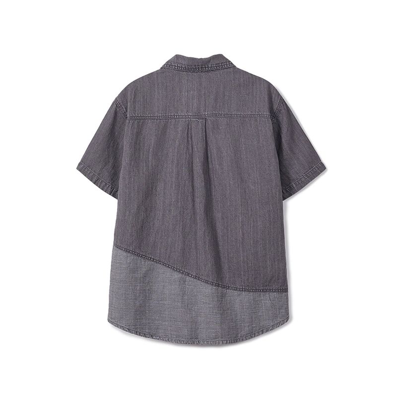 Linen denim work half shirts / Ash purple