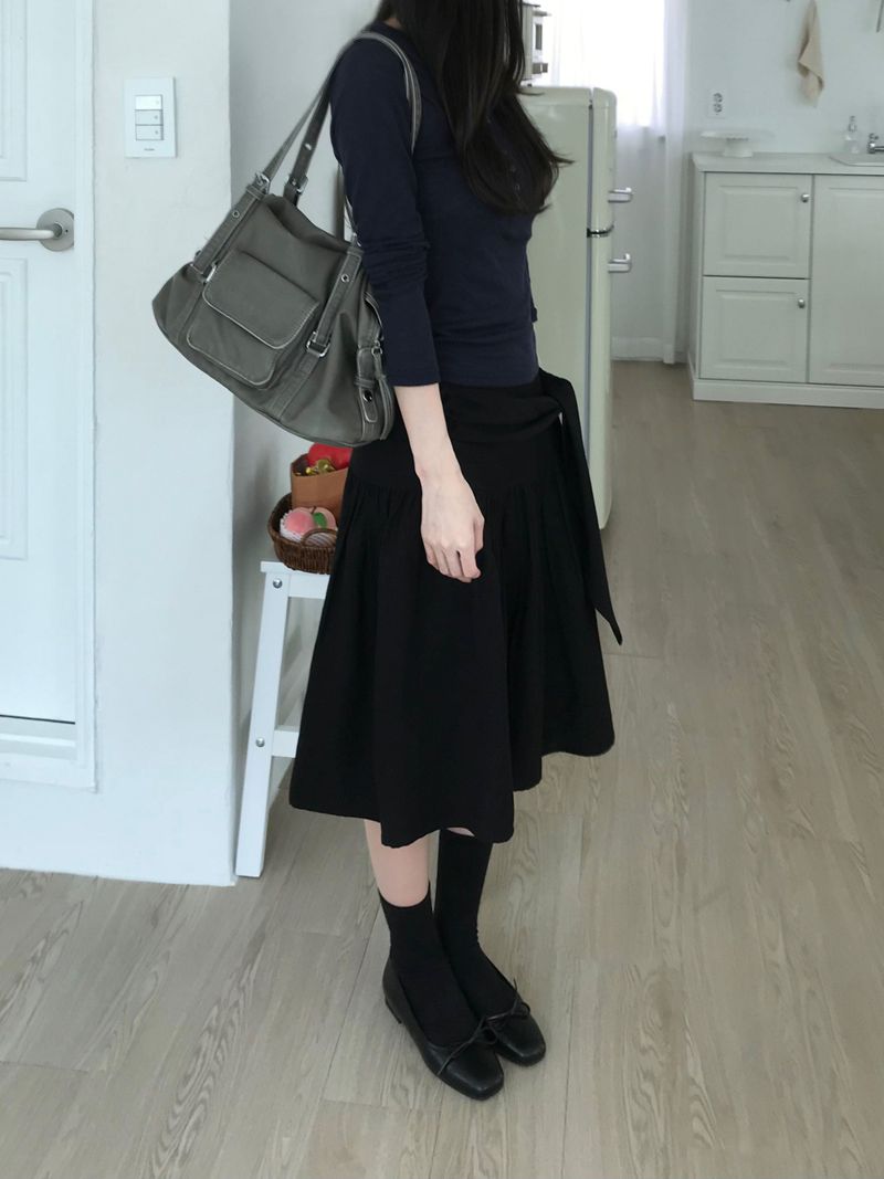 Shirring Strap Midi Skirt (2 colors)