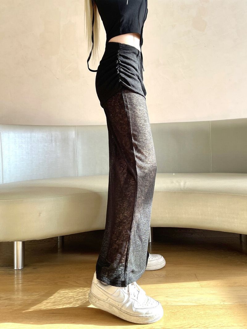 1380. Knit see-through flap long sk (2color)