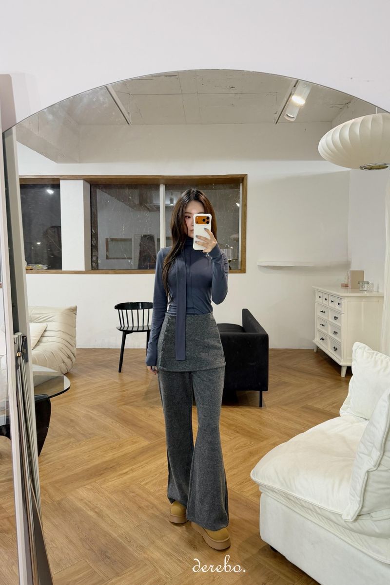 Layered skirt long knit pants