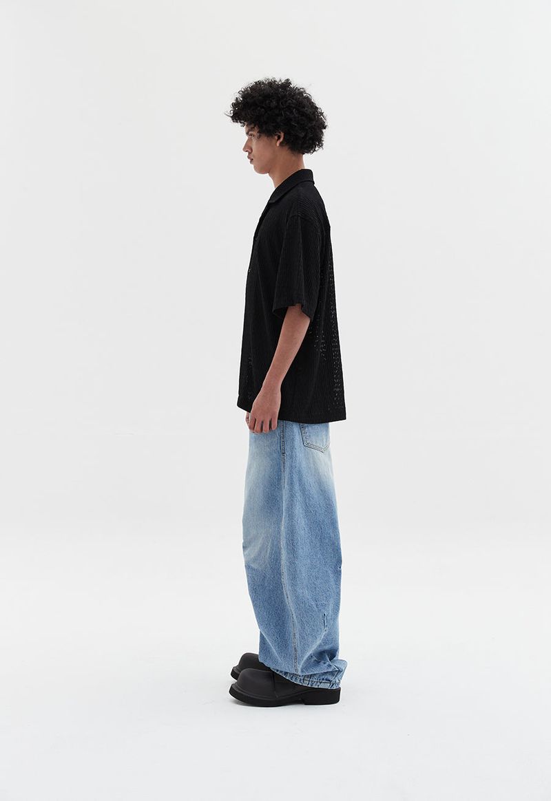 multi dart balloon denim pants blue