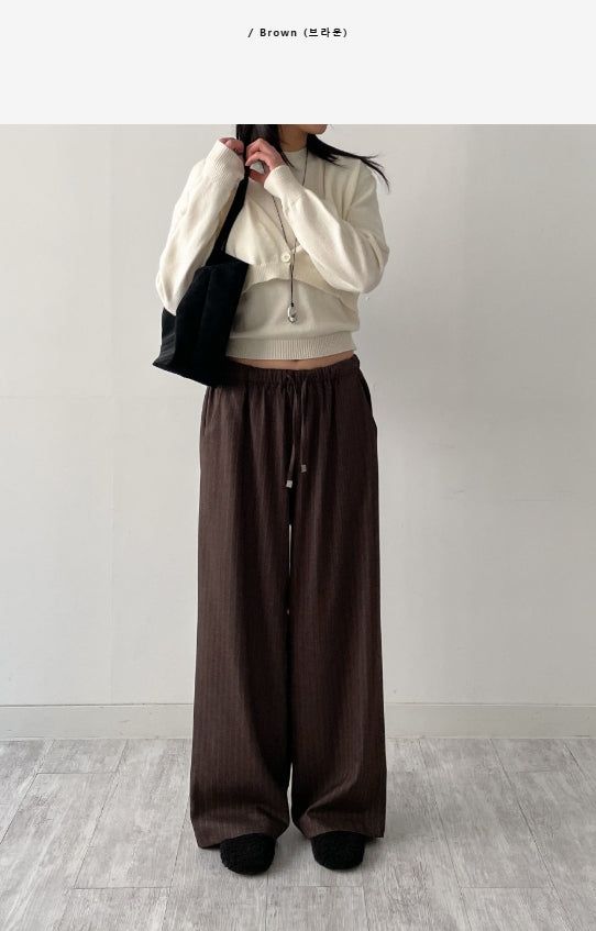 Striped Banding Wide Slacks
