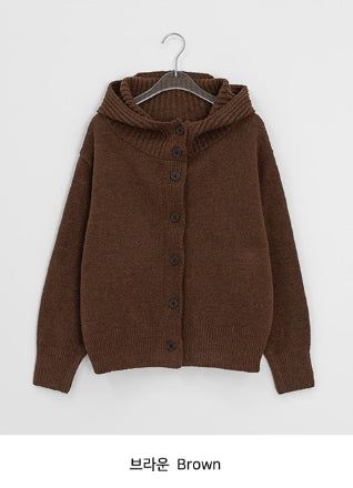 Mihro High Neck Hood Wool Knit Cardigan