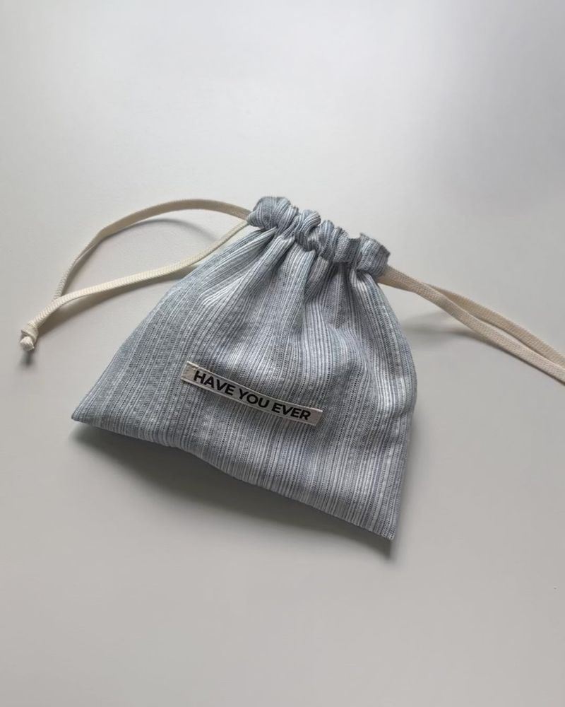 Pattern string pouch - blue stripe , S size