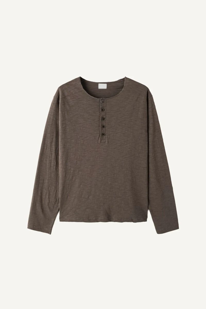 Henley neck slub cotton long sleeve