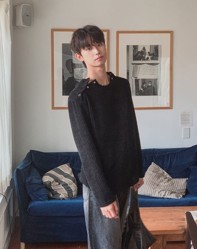 Rubber Velour Double Henley Neck Knit