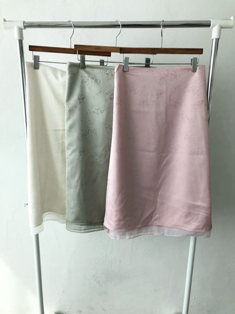 Flower Satin Midi skirt