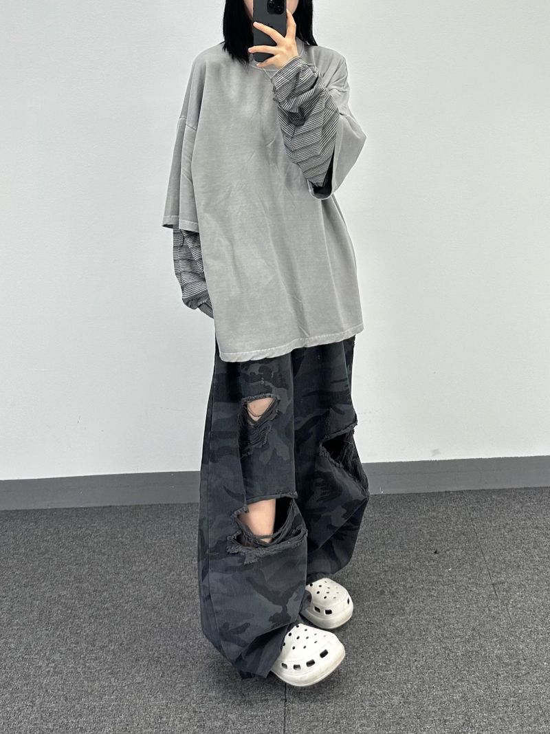 layered pigment stripe long sleeve