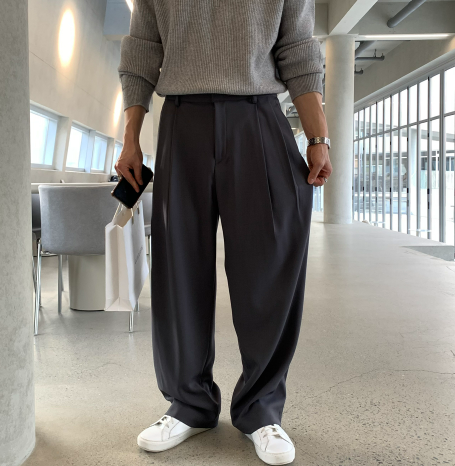 Deface Front Turtle Back Banding Wide Slacks