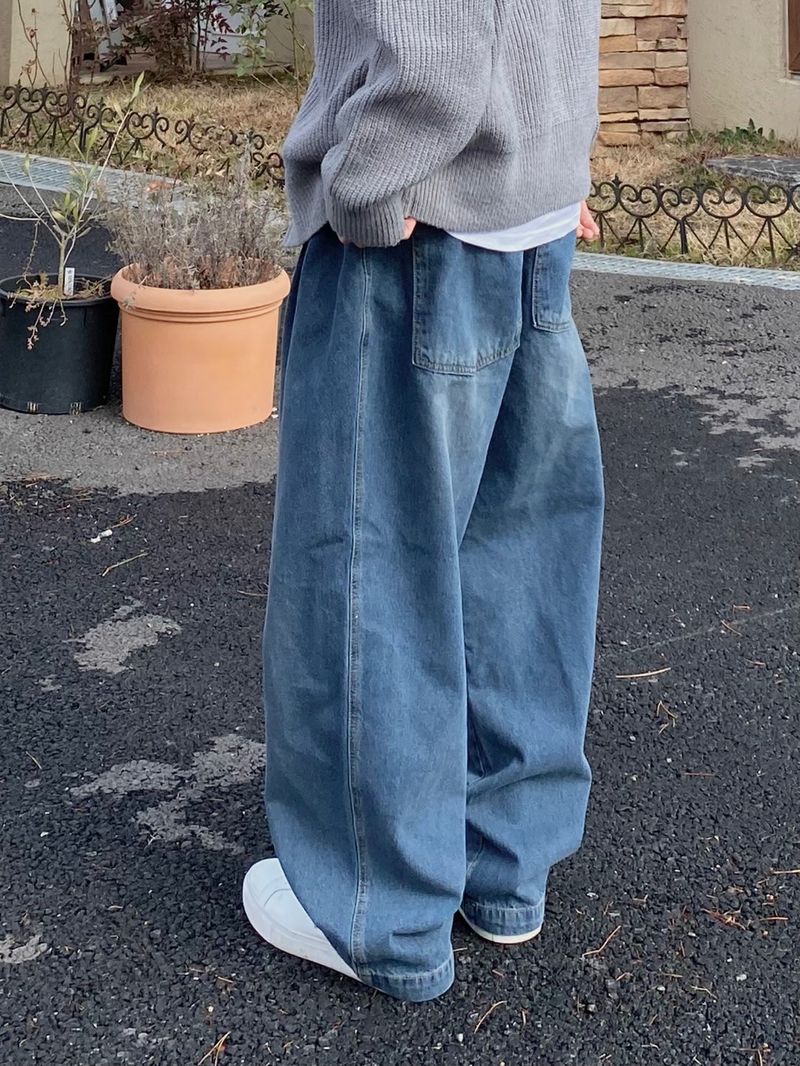 Two-tuck denim balloon pants 2C