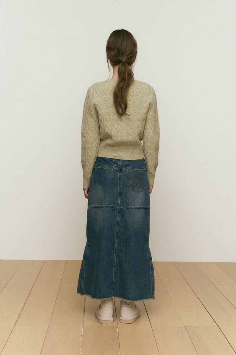 SMALL CHERRY CABLE KNIT CARDIGAN [GREEN]