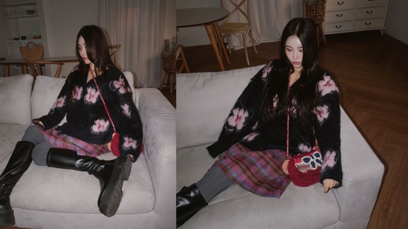 wool checkered midi wool skirt