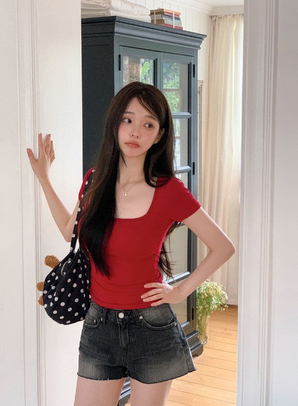 #Basic Square Cap Slim Short Sleeve T-shirt (5color)