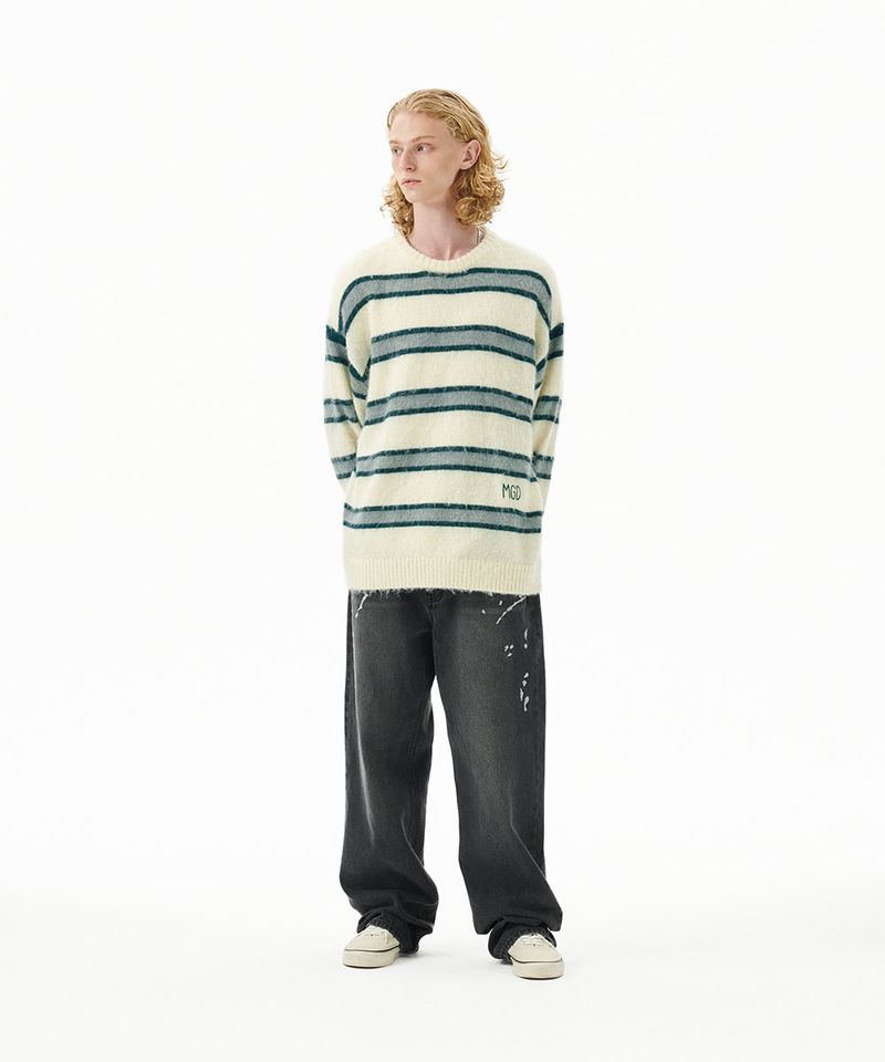 HAIRY STRIPE KNIT SWEATER