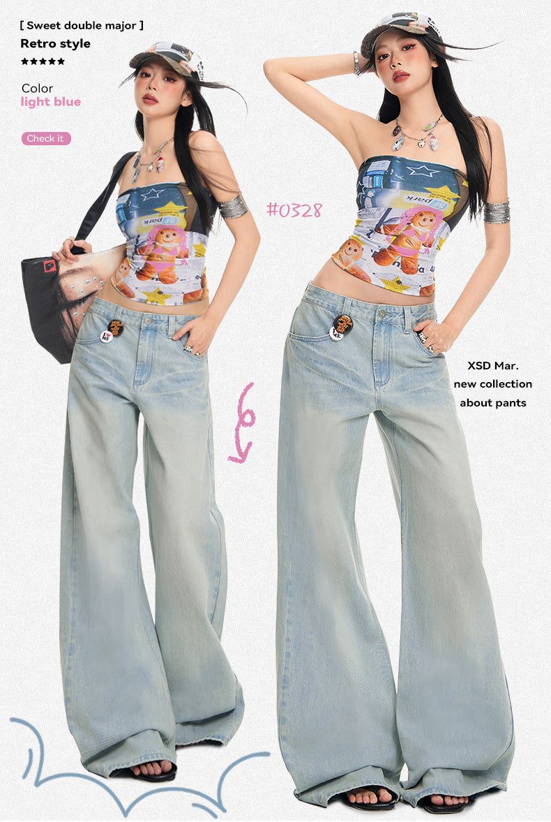 La mode MAQI（ラ モード マキ）の「ディストレスト ルーズフィット ワイドレッグ ジーンズ（パンツ）」