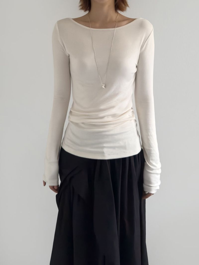 [prts made] ソフトタッチボートネックロングスリーブTシャツ (cream ivory, black 2colors)