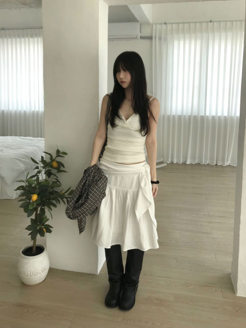 Shirring Strap Midi Skirt (2 colors)