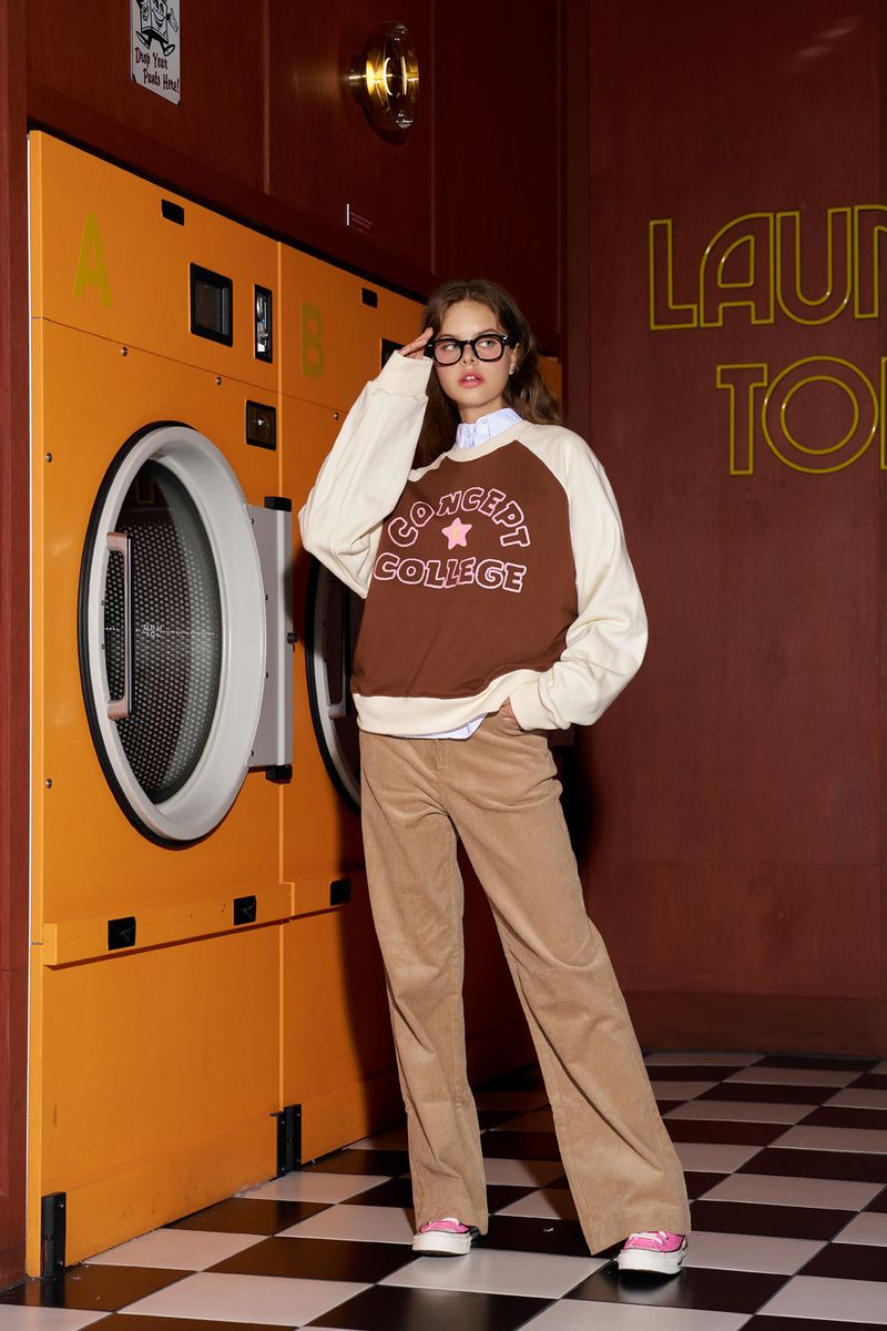 Hand logo Raglan Sweatshirt / Brown-Ivory [Women]