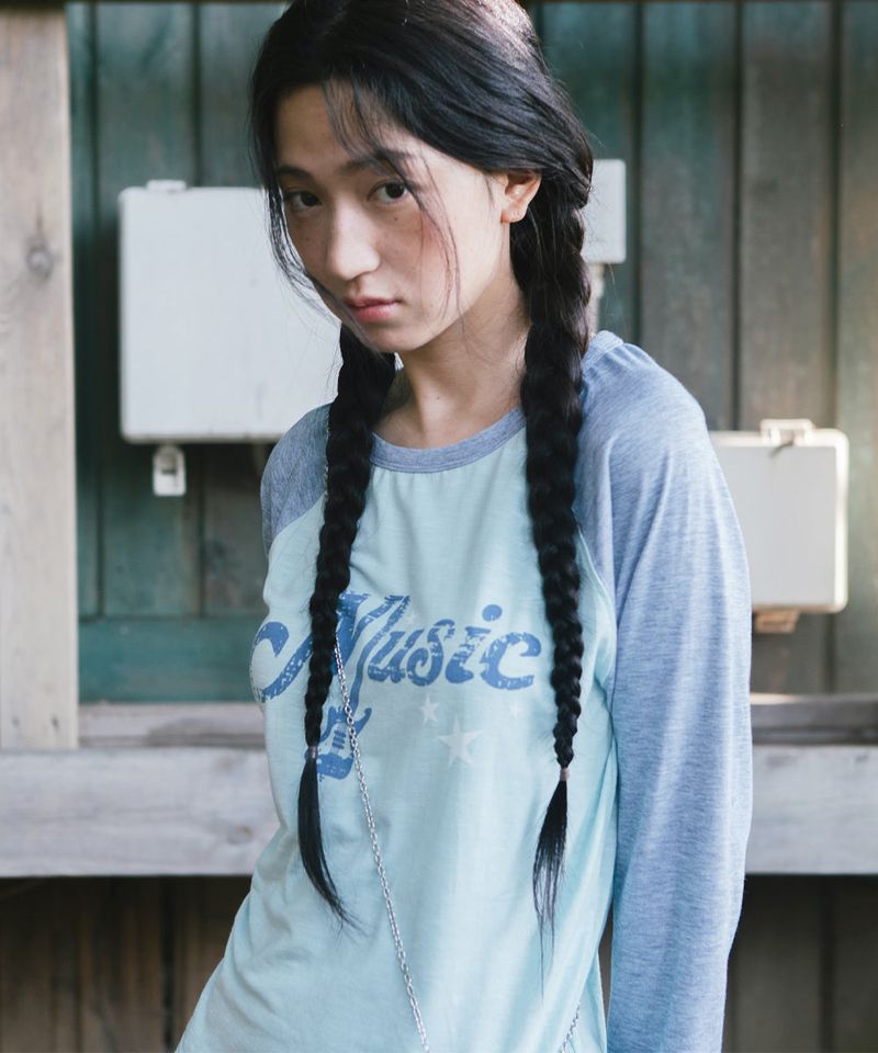 VINTAGE MUSIC RAGLAN TEE MINT(CV2GFFT551A)