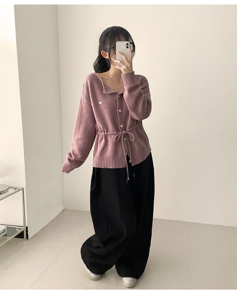 Romy back pocket side pin tuck hem string cotton wide pants