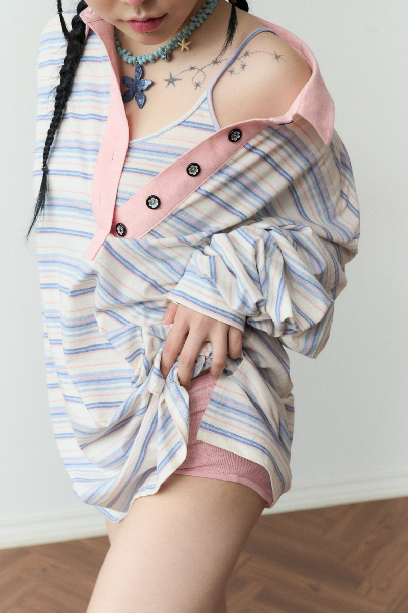 stripe sleeveless blue