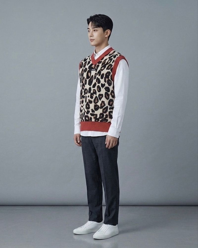 Red & Ivory Leopard Knit Vest