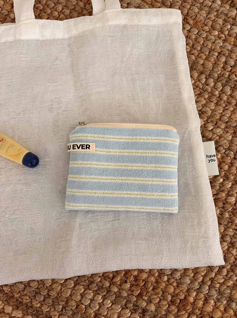 Terry candy stripe flat pouch - blue , S size