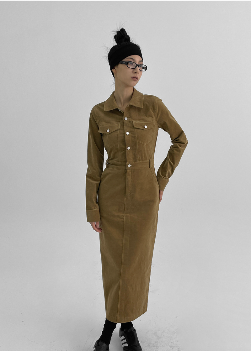 BLACKUP（ブラックアップ）の「[MADE] MUSEL Corduroy Slim Button One-Piece（Dresses）」