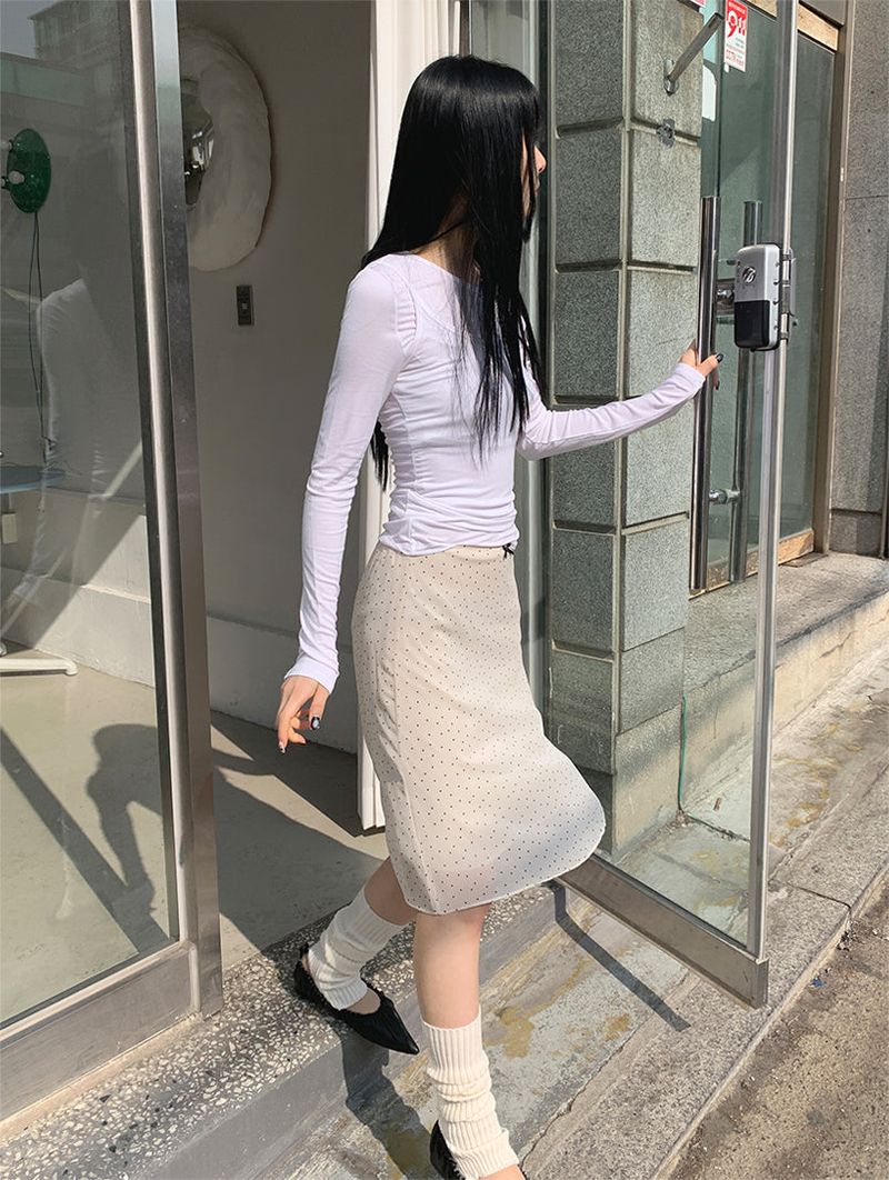 DOT MIDI CHIFFON SKIRT (2C)