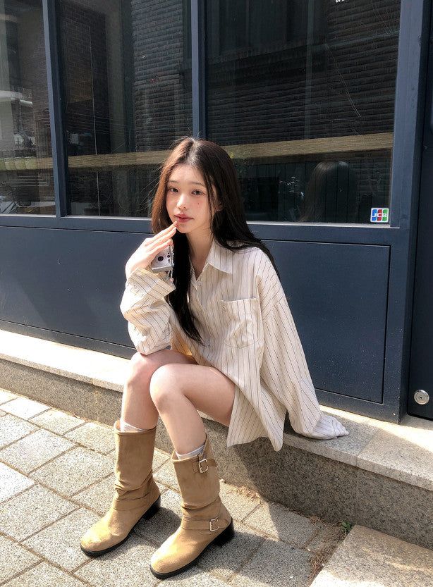 Today Loose Button Wrap Stripe Shirt (3color)