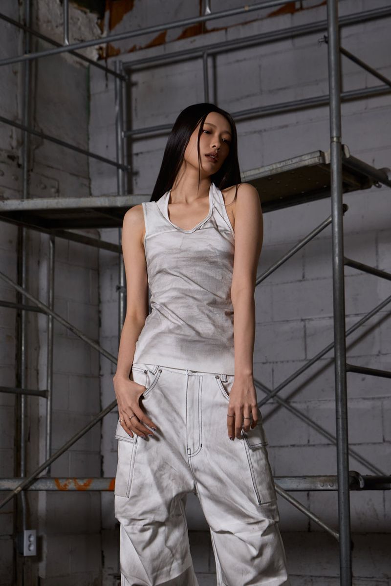 Dirty Washed Layered Halter Neck - White