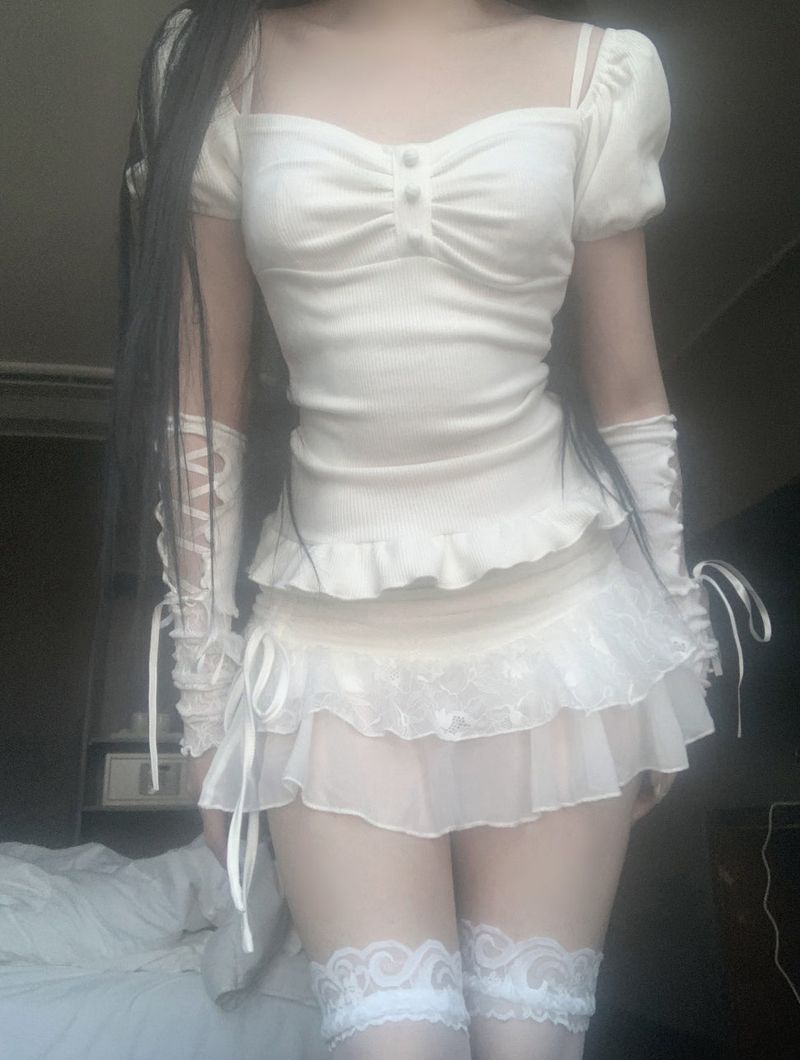 ベラ シャーリング レース スカート(white)