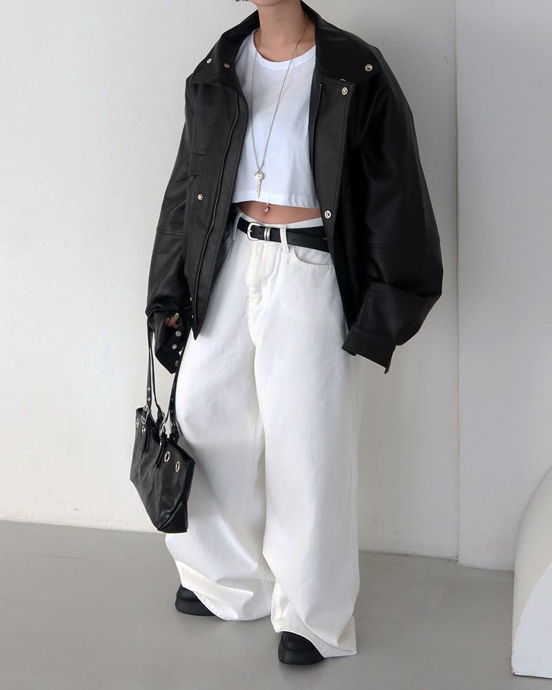 Laurent high neck leather jacket