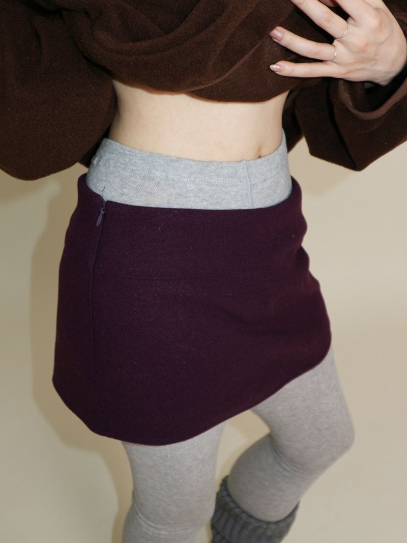 Plum Shorts Layered Mini Skirt (Wool Material)