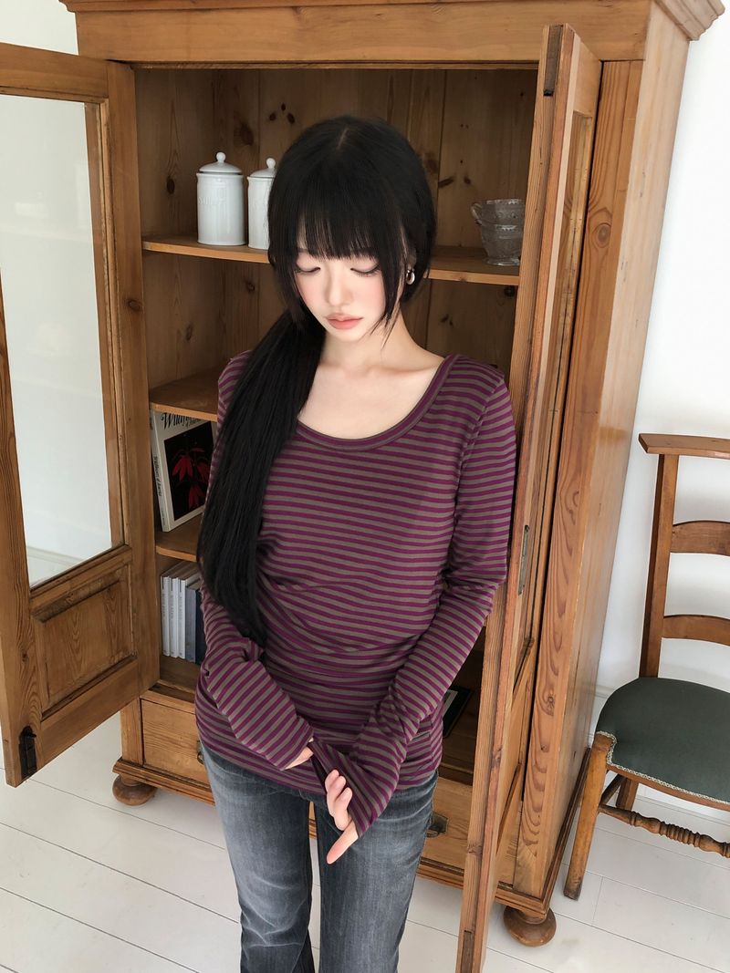 WONDER WONDER（ワンダーワンダー）の「ドウェン ストライプ ロングスリーブ Tシャツ（トップス）」