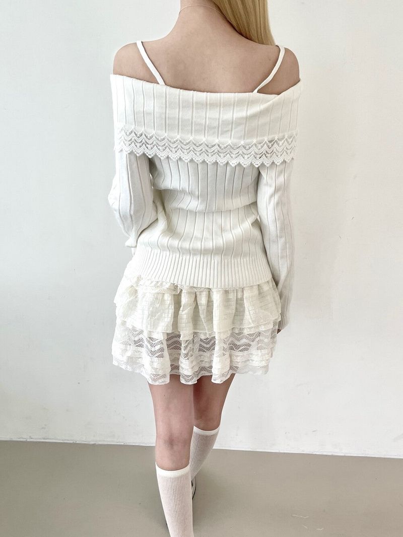 1445. Ribbon off sholder knit