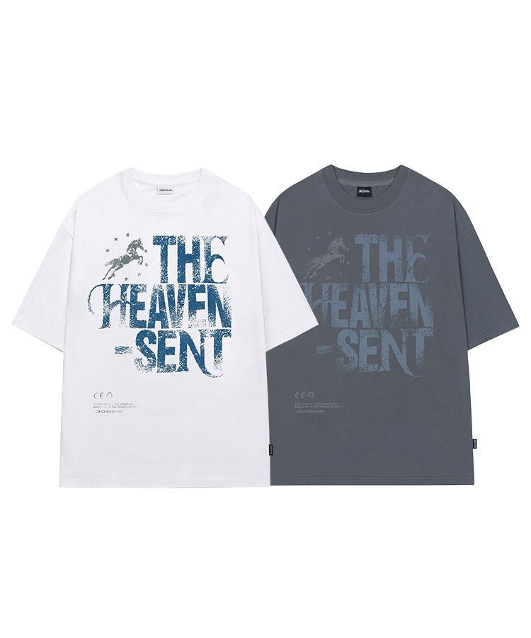 ヘブンセントスターホースグラフィックオーバーフィットTシャツ - ホワイト