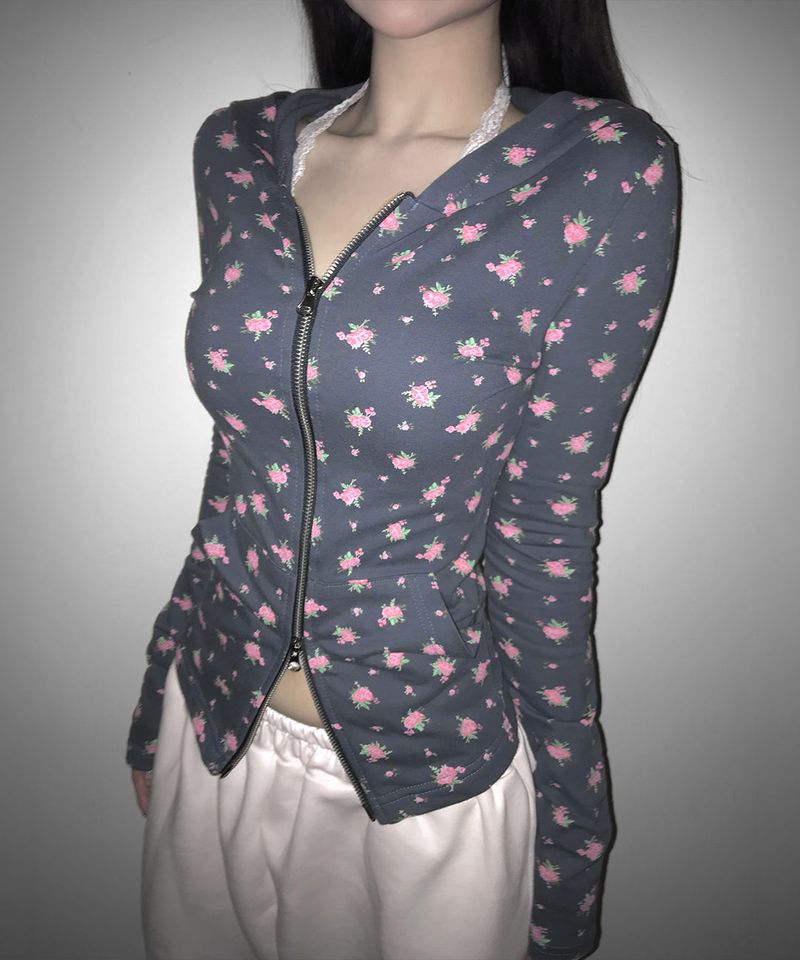 flower slim hood zip up (2colors)