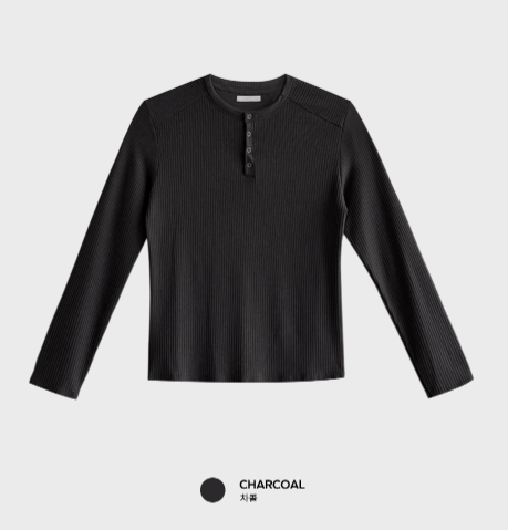 Look Authentic Ribbed Snap Button Henry Neck Slim Fit Knit Long Sleeve Ty