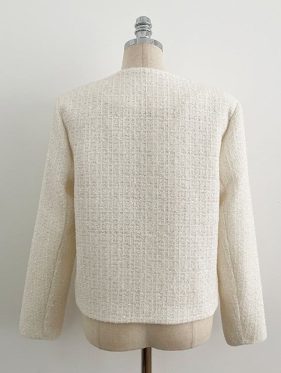 Schuet Round No-Collar Pearl Tweed Jacket