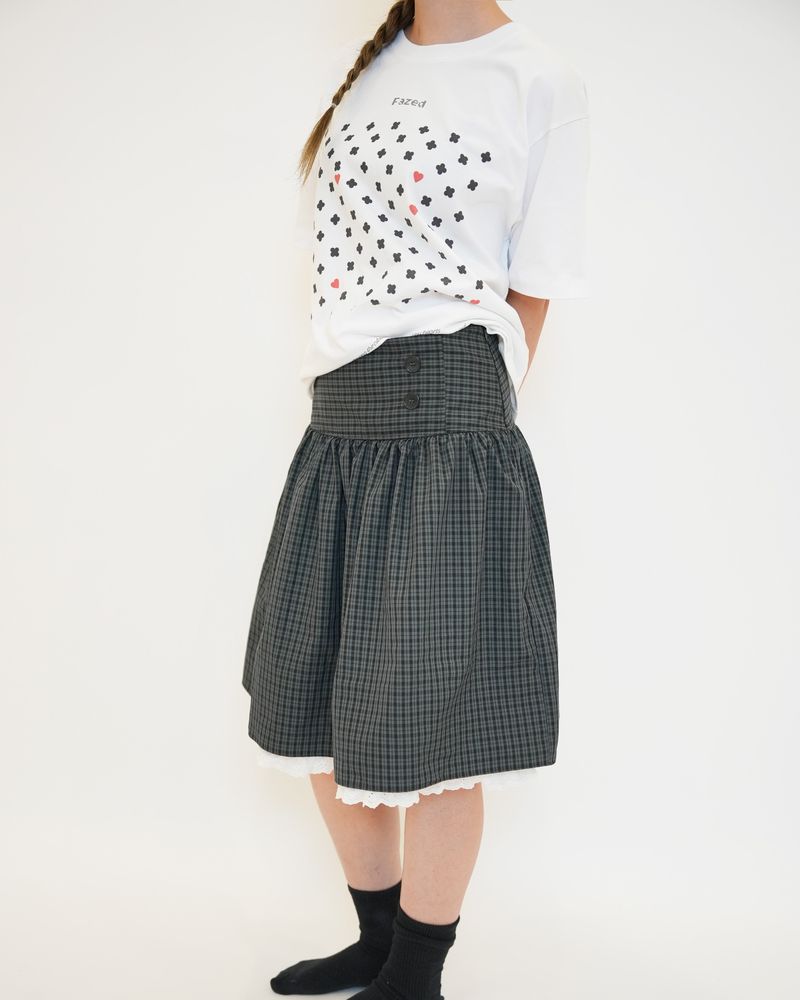 Fazed(フェイズド)の「lace check midi skirt / charcoal(Skirts)」