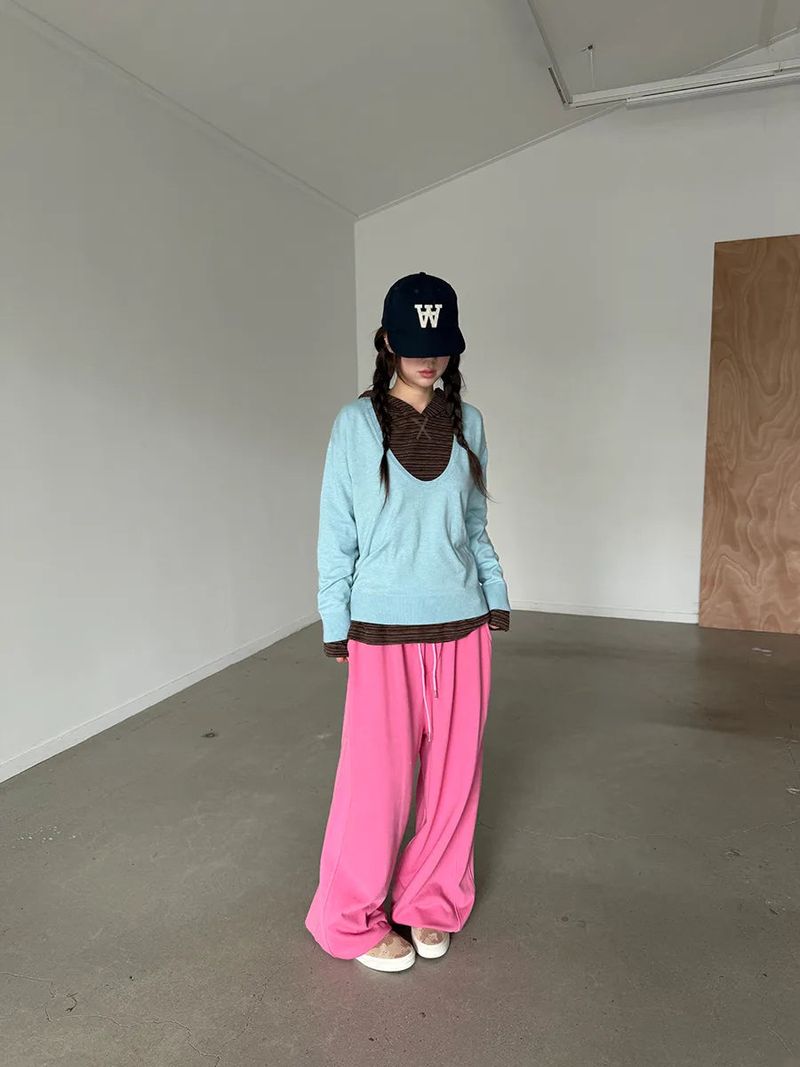 deep U-neck knit top