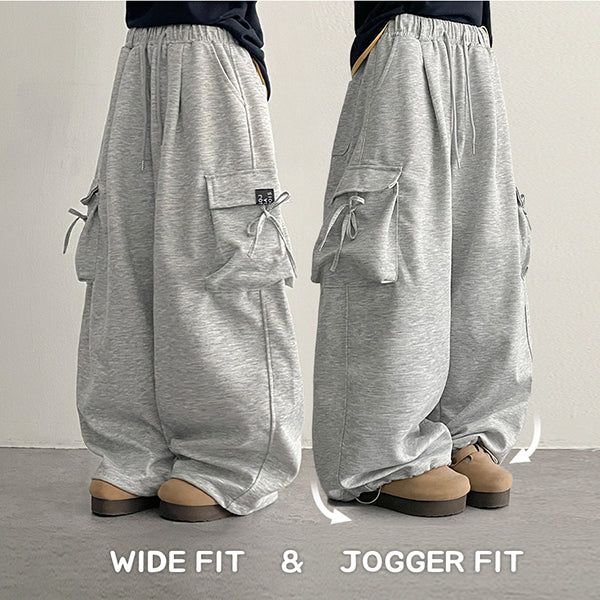 Ribbon Cargo Pocket Wide Training Banding Pants (2 colors)