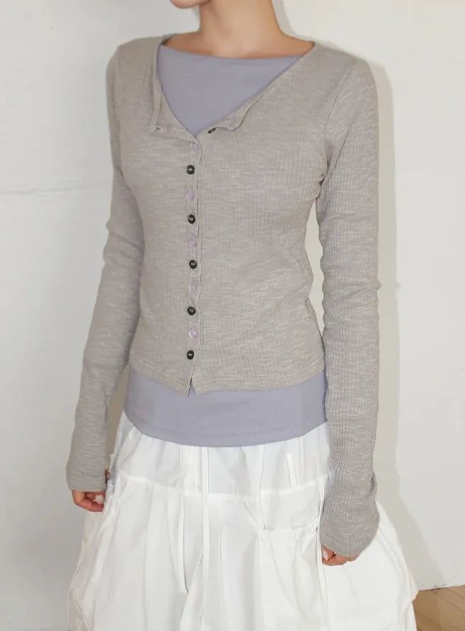 COLOR BUTTON RIBBED CARDIGAN